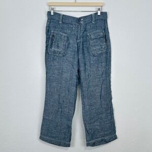 Womens Blue Linen Pants Sz 6 Sustainable Cargo Utility Pockets Lightweight Pants